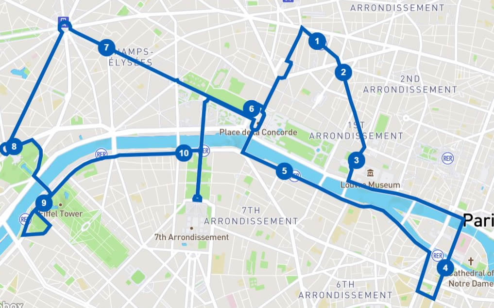 Blauwe route van Tootbus in Parijs